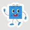 Isolated Sticker Of Dancing Blue Square Cartoon On Grey