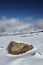 Isolated stone in a snowy landscape in Pyrenees
