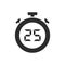 Isolated stopwatch icon with twenty five seconds