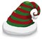 Isolated Stripped Santa`s Hat in Green and Red Colors with Pompom, Vector Illustration