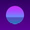 Isolated sunset gradient on purple background. Vector illustration of sun in retro 80s and 90s style. EPS 10