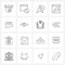 Isolated Symbols Set of 16 Simple Line Icons of messages, website, cursor, web page, music