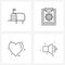 Isolated Symbols Set of 4 Simple Line Icons of cargo; heart; business; heart; sound