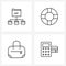Isolated Symbols Set of 4 Simple Line Icons of folder, bag, networking, lifesaver, streamline