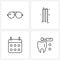 Isolated Symbols Set of 4 Simple Line Icons of glasses; date; bike glasses; game; year