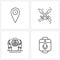 Isolated Symbols Set of 4 Simple Line Icons of location, safe hands, swords, war, audio