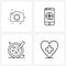 Isolated Symbols Set of 4 Simple Line Icons of photo, petri, camera, phone, medical