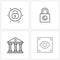 Isolated Symbols Set of 4 Simple Line Icons of unlock, currency, button, padlock, finance