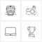 Isolated Symbols Set of 4 Simple Line Icons of van, device, camera, camera click, shield