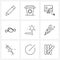 Isolated Symbols Set of 9 Simple Line Icons of direction, lag, computer, hotel, chicken