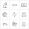 Isolated Symbols Set of 9 Simple Line Icons of electric, network, love, internet, connection