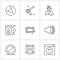 Isolated Symbols Set of 9 Simple Line Icons of full charge, battery, labour, technology, digital