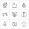 Isolated Symbols Set of 9 Simple Line Icons of internet, flask, food, beaker, chemical test tube