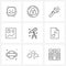 Isolated Symbols Set of 9 Simple Line Icons of line, data, lock, dashboard, light