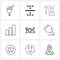 Isolated Symbols Set of 9 Simple Line Icons of plate, dinner, agriculture, signal, graph