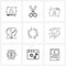 Isolated Symbols Set of 9 Simple Line Icons of recover, heart, web, dating