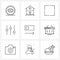 Isolated Symbols Set of 9 Simple Line Icons of volume, music, house, equalizer, screen