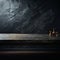 Isolated table, gleaming marble, charcoal counter, on shadowy wall surface