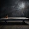 Isolated table, gleaming marble, charcoal counter, on shadowy wall surface