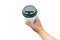 Isolated Takeaway cup, for Coffee, Tea in a guy s hand with a black cap. on a white background