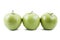 Isolated three green apples in a row