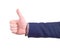 Isolated thumbs up male hand on white,