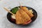 Isolated top view of Fried tempura whiting fish or asohos.