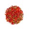 Isolated top view of a group of chili peppers on white background