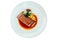 Isolated top view of Roasted Duck Breast with cream of corn and tamarind poultry jus