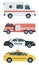 Isolated transport icons. Police car, ambulance, firetruck, taxi. Flat design. Vector