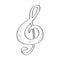 Isolated treble clef sketch. Comic musical note