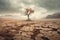 An isolated tree flourishes in the parched earth, embodying the notion of global warming and the transformative effects on the