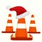 Isolated under construction cones with santa hat