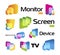 Isolated unusual rectangles with rounded corners intersecting each other.Digital smart TV monitor technology logo