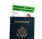 Isolated US passport with virus immunity certificate against white