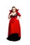 Isolated vampire in red top-collar dress