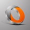 Isolated vector 3d logo.Orange letter o with chrome section.