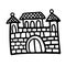 Isolated vector black and white set design of silhouette of medieval cartoon castle