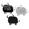 Isolated vector black and white set illustration design of ornamental cute lined grey bull