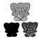 Isolated vector illustration isolated design of a cute meditating elephant lined and silhouettes