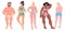 Isolated vector set of men and women with various complexion and colors of skin and hair