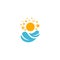 Isolated vector summer logo. Sunny day illustration. Sea or ocean image. Marine surface. Nature image. Traveling icon