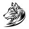 Isolated vector on a white background silhouette of a muzzle of a wolf in a celtic tattoo style in black color. Design for tattoo