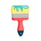 isolated vector wide paint brush with streaks of blue paint. tool for repairing,painting walls in cartoon style.