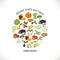 Isolated vegetables in a circle. Vector illustrations