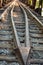 Isolated view of rails on vintage railway trestle crossing the