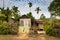 Isolated vintage bamboo home at remote village at morning