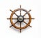 Isolated Vintage Wooden And Brass Ship's Steering Wheel With White Background. generative AI