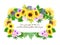 Isolated watercolor border frame with colorful vintage sunflower rose cosmos gerbera berries wild flower foliage and leaves for