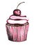 Isolated watercolor chocolate pink with cherry with cream cupcake